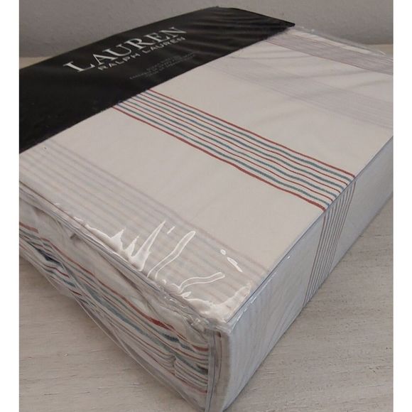 Ralph Lauren MARLEY STRIPE Cream Multi 100% Cotton Queen Sheet Set Bedding - Picture 3 of 10